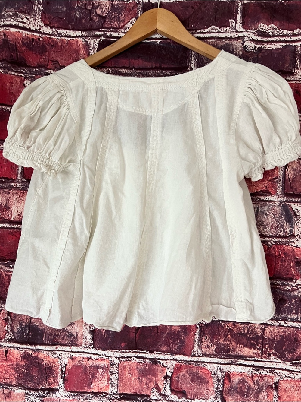 Pilcro White Cotton Short Puff-Sleeve Peasant Top - Picture 4 of 5